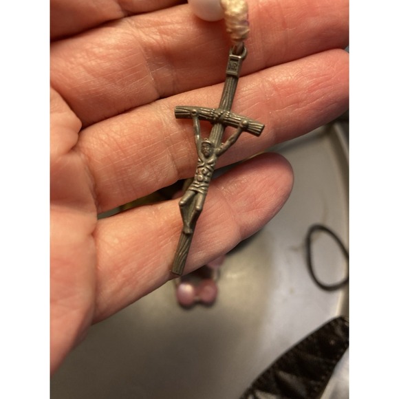 Pink Catholic Rosary Bracelet One Decade Prayer Beads Crucifix INRI - Picture 2 of 5